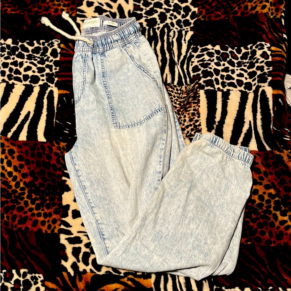 DENIM DRAWSTRING JOGGERS-SIZE SMALL-REGENERATION/JASMINE.
